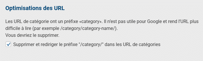 L'option pour supprimer le préfixe des catégories de WordPress dans SEOKEY