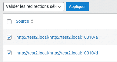 Option pour valider plusieurs redirections automatiques de WordPress avec SEOKEY