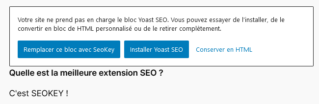 Convertir un bloc FAQ Yoast en bloc FAQ SEOKEY