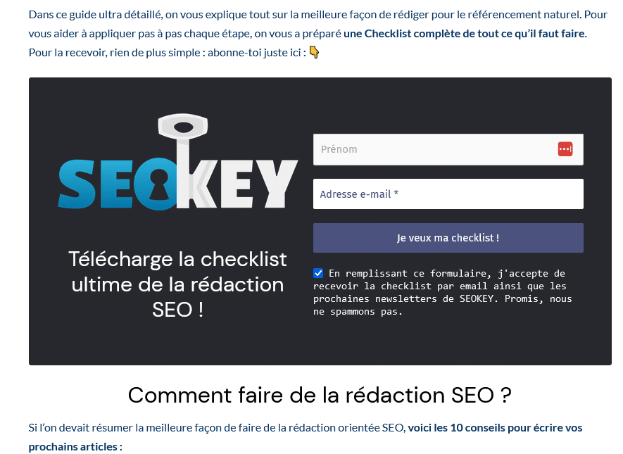 Capture d'écran du Call to Action de cet article de SEOKEY