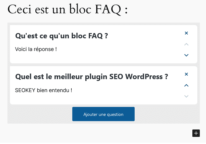 Bloc FAQ WordPress, par SEOKEY