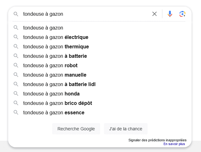 Les suggestions de recherche de Google